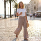 ⏳LAST DAY SALE 50% OFF!🎁Striped Gingham Wide Leg Pants High Waisted With Pockets