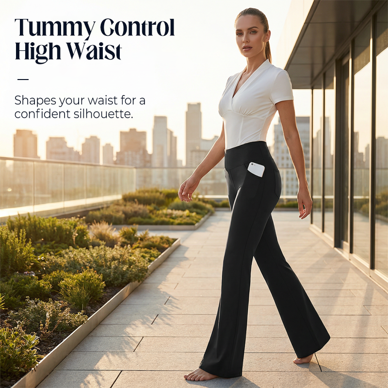 High Waisted Scrunch Butt Lifting Tummy Control Pocket Shaping Yoga Bootcut Leggings
