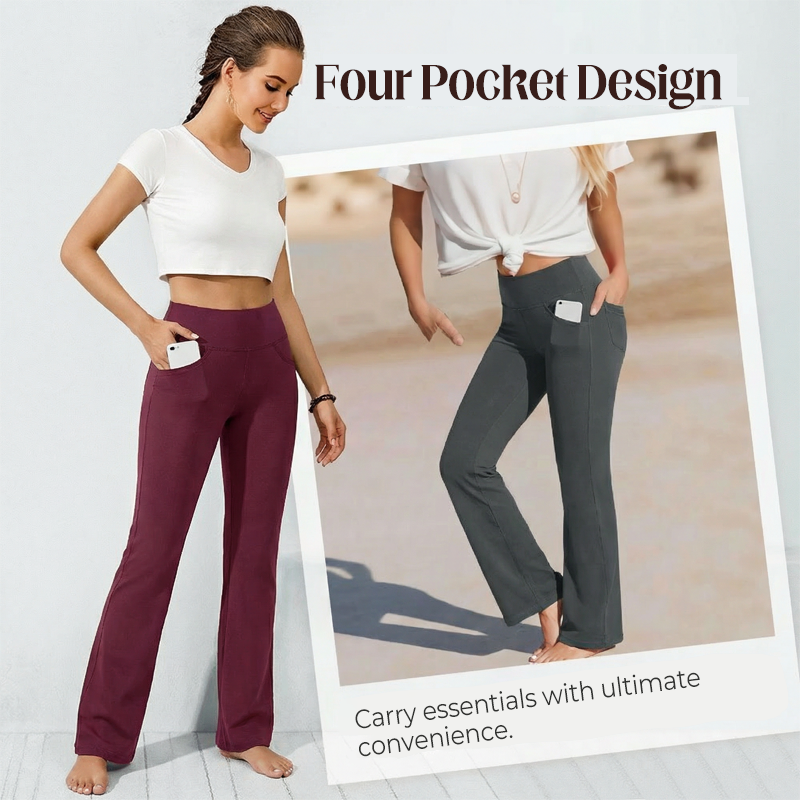 High Waisted Scrunch Butt Lifting Tummy Control Pocket Shaping Yoga Bootcut Leggings