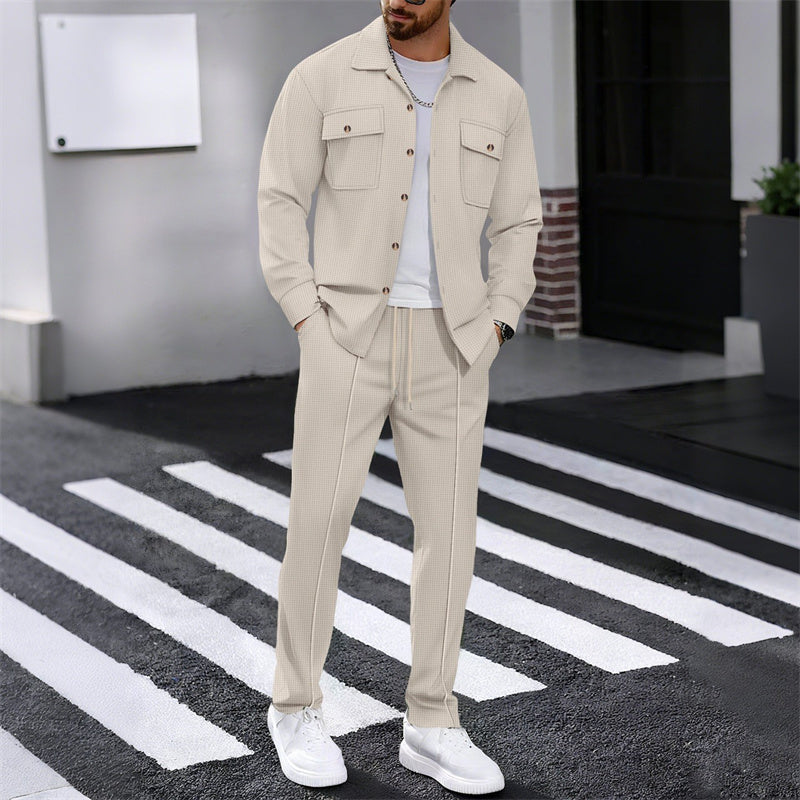 Men's Waffle Button-Down Jacket & Pants Set