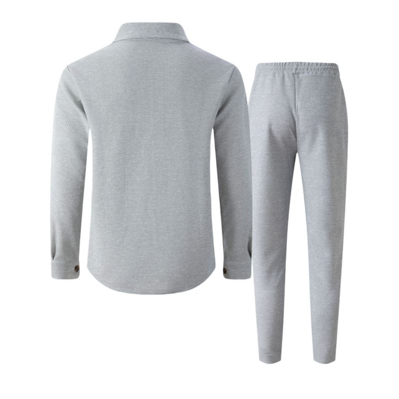 Men's Waffle Button-Down Jacket & Pants Set