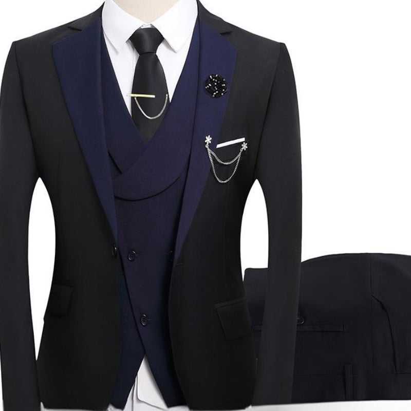 💎 50% OFF! 💎 Modern Contrast Color Wedding Suit – 3-Piece Slim-Fit Set in Bold Black & Light Blue (8 Colors!) 👔✨