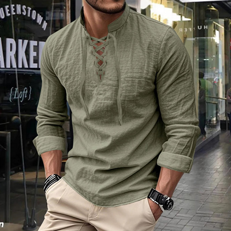 🔥Limited-time offer – Plain shirt in linen-cotton blend for men