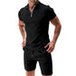 Summer Casual Zip-Neck Shirt & Shorts Set