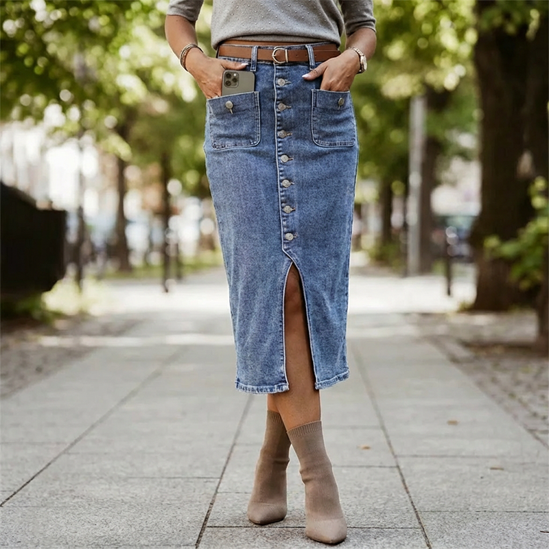 🔈🔈50% OFF NOW👗High-Waist Button-Front Denim Skirt