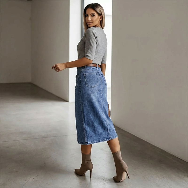🔈🔈50% OFF NOW👗High-Waist Button-Front Denim Skirt