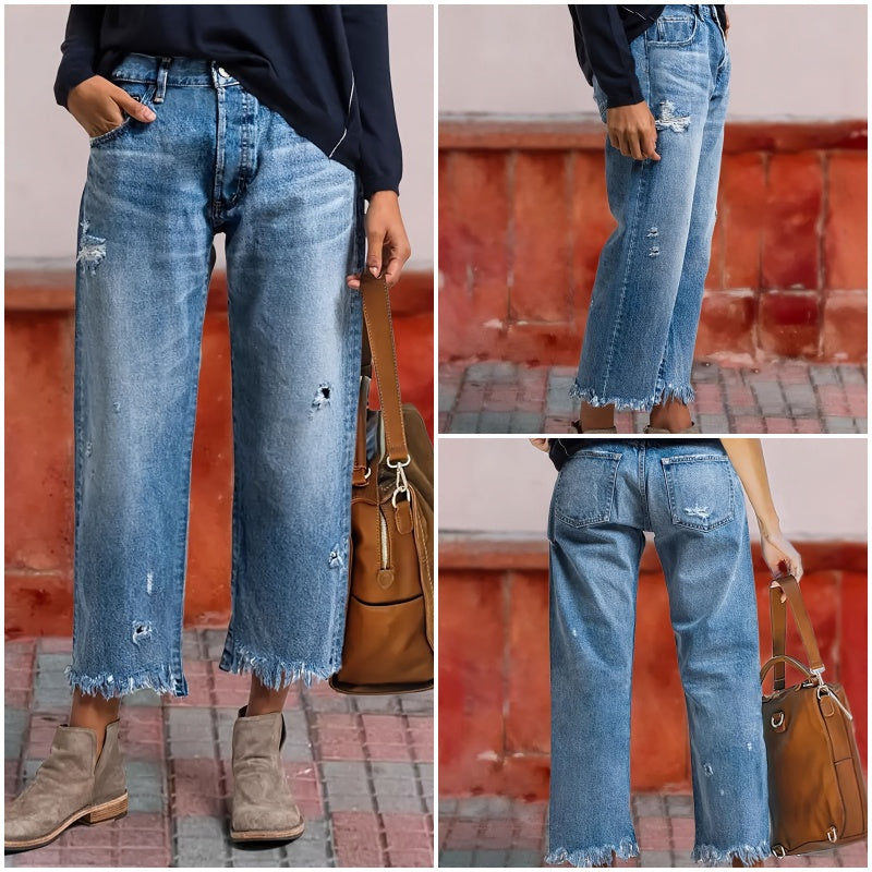 Women's retro straight cropped jeans