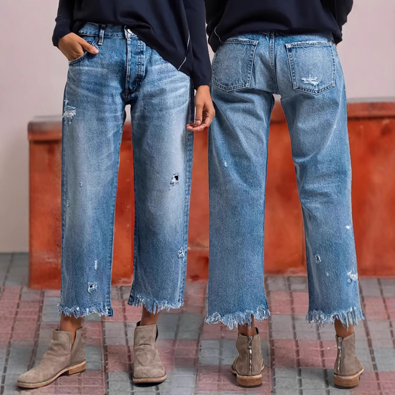 Women's retro straight cropped jeans