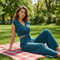 Women's V-Neck Tie-Front Top & Wide-Leg Pants Set