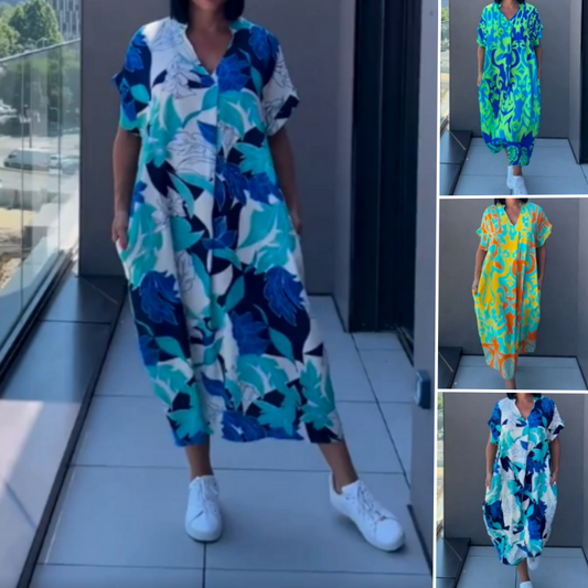 📢📢Big Sale Now On!⏰Women's Casual Elegant Printed V-Neck Dress