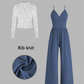 Two-piece set for women: lace top and jumpsuit with pockets