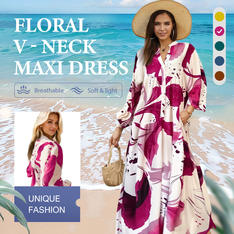 👗 50% OFF NOW! 🌸 Women’s Floral V-Neck Maxi Dress – Cloud-Like Comfort & Elegant Tiers 💃