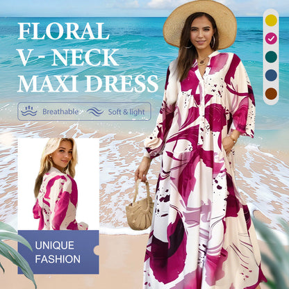 👗 50% OFF NOW! 🌸 Women’s Floral V-Neck Maxi Dress – Cloud-Like Comfort & Elegant Tiers 💃