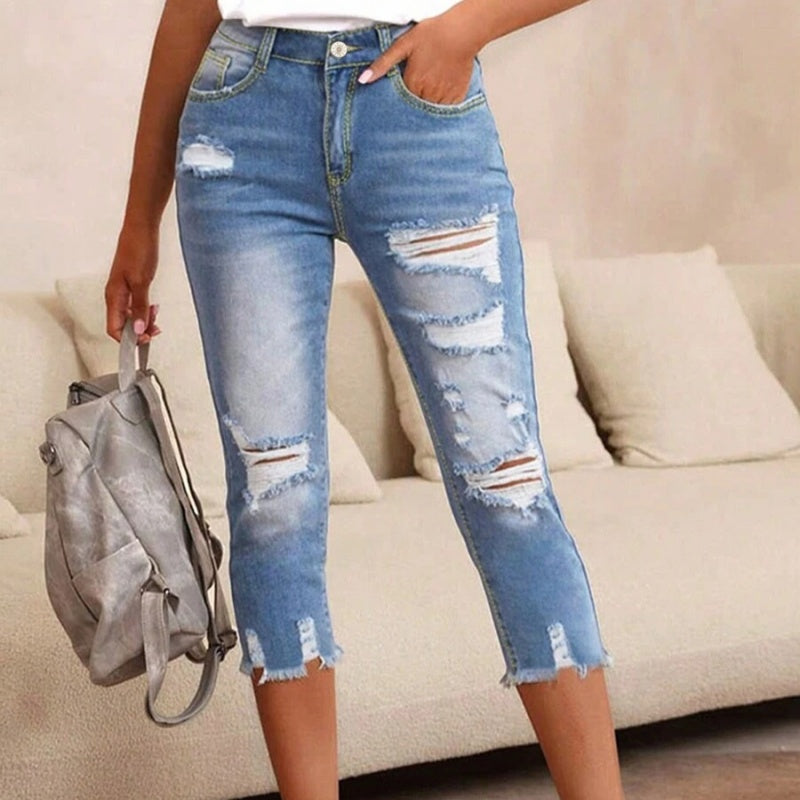 ✨ 50% OFF NOW! 👖Women's Ripped Washed Raw Hem Jeans – Edgy, Cropped & Cool! 🧵