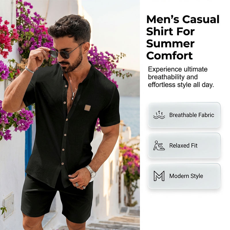 👔 FLASH SALE: 49% OFF! ☀️ Men's Summer Casual Button-Up Shirt – Stand Collar, Breathable & Relaxed Fit ✨