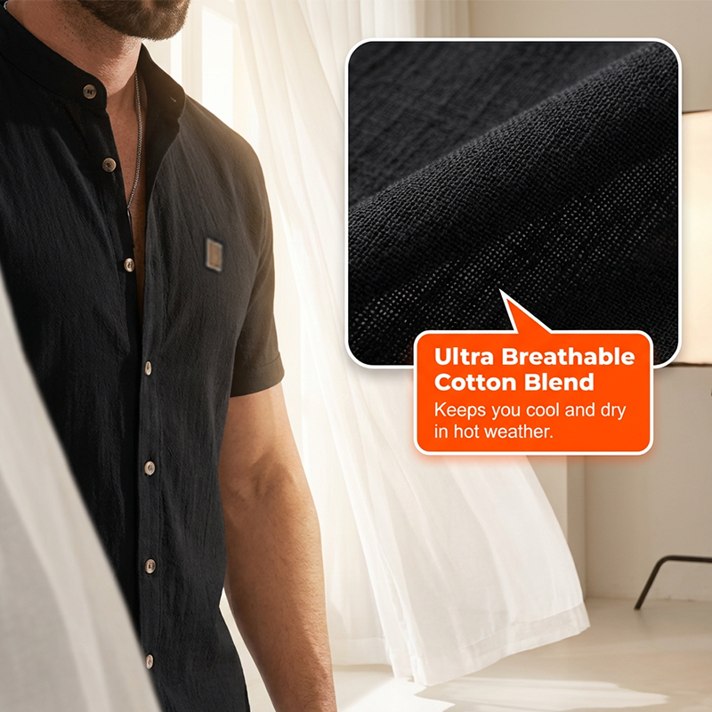 👔 FLASH SALE: 49% OFF! ☀️ Men's Summer Casual Button-Up Shirt – Stand Collar, Breathable & Relaxed Fit ✨