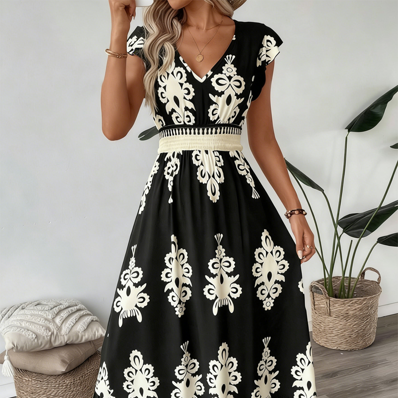 👗 50% OFF NOW! 🎨 Women's Baroque Print Maxi Dress – V-Neck, High Waist & Flowy Silhouette 🌸