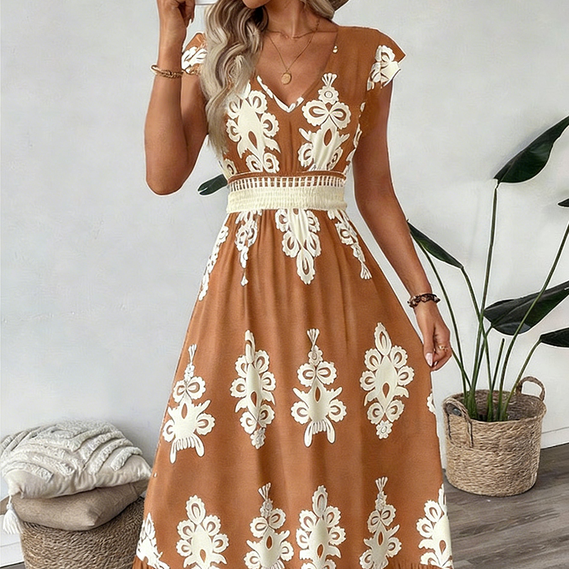 👗 50% OFF NOW! 🎨 Women's Baroque Print Maxi Dress – V-Neck, High Waist & Flowy Silhouette 🌸