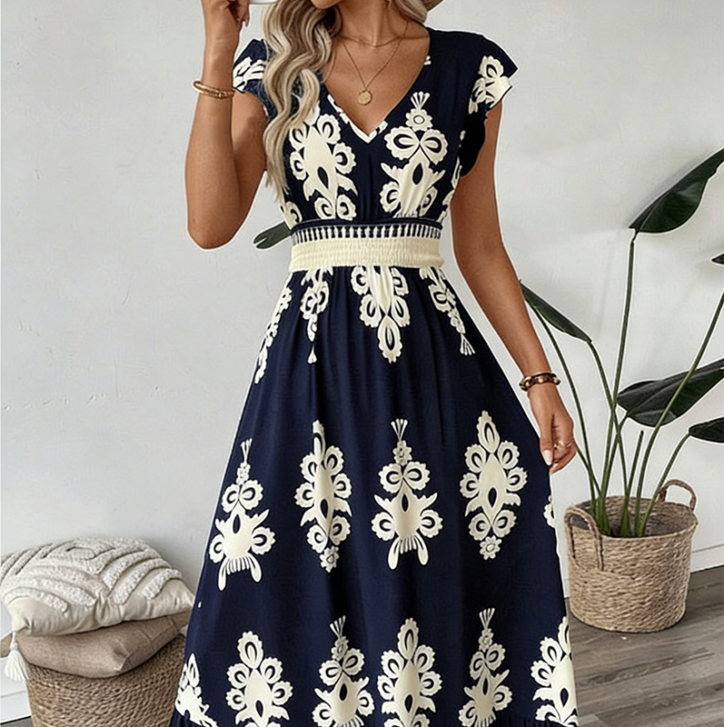 👗 50% OFF NOW! 🎨 Women's Baroque Print Maxi Dress – V-Neck, High Waist & Flowy Silhouette 🌸