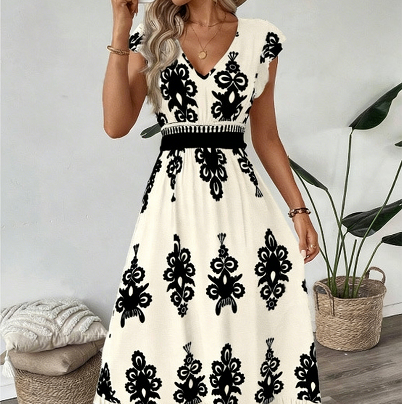 👗 50% OFF NOW! 🎨 Women's Baroque Print Maxi Dress – V-Neck, High Waist & Flowy Silhouette 🌸