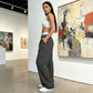 Women's Wide-Leg Suit Pants with Contrast Waistband