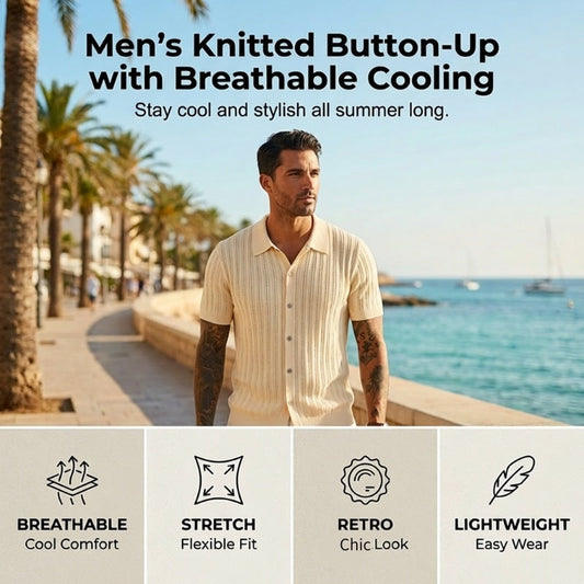 Men's Short Sleeve Knitted Button-Up Shirt