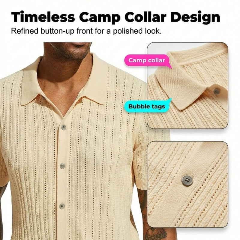 Men's Short Sleeve Knitted Button-Up Shirt