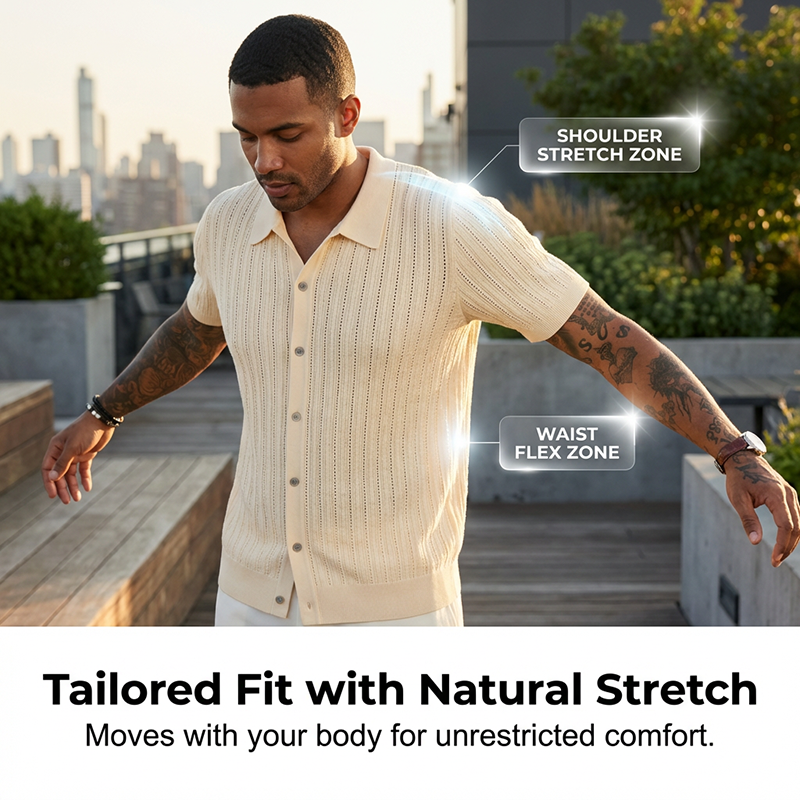 Men's Short Sleeve Knitted Button-Up Shirt