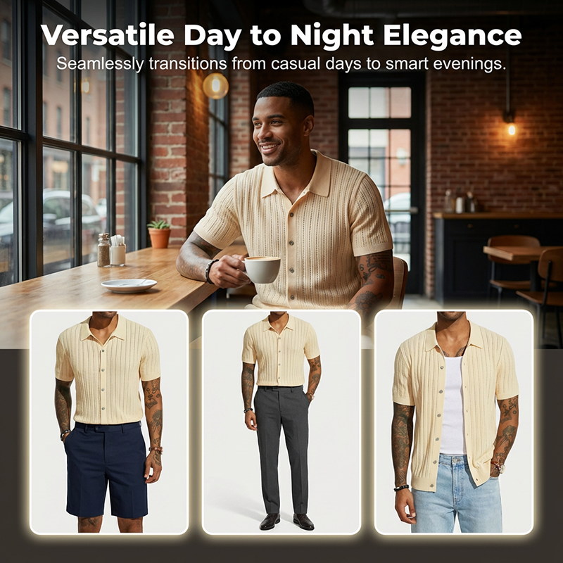 Men's Short Sleeve Knitted Button-Up Shirt