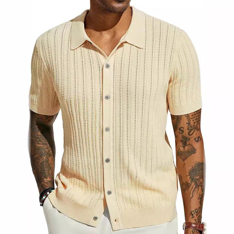 Men's Short Sleeve Knitted Button-Up Shirt