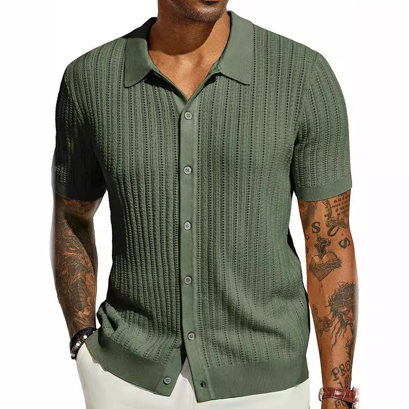 Men's Short Sleeve Knitted Button-Up Shirt