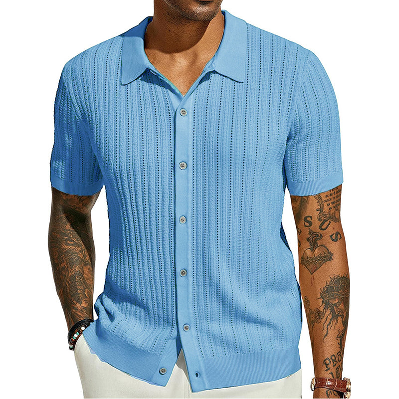 Men's Short Sleeve Knitted Button-Up Shirt