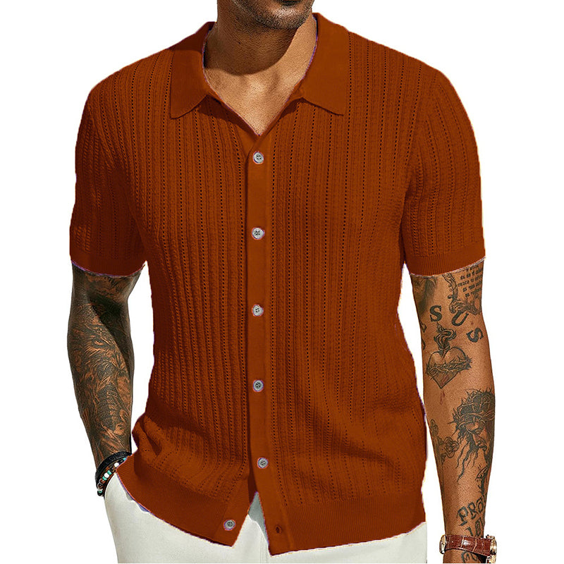 Men's Short Sleeve Knitted Button-Up Shirt