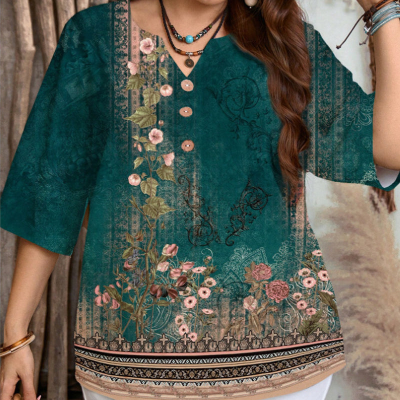 Women's Casual Button-Front V-Neck Top