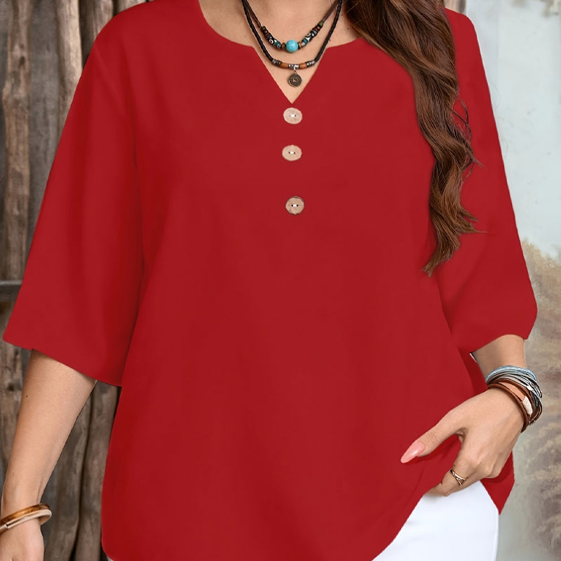 Women's Casual Button-Front V-Neck Top