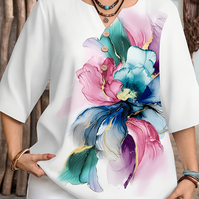 Women's Casual Button-Front V-Neck Top