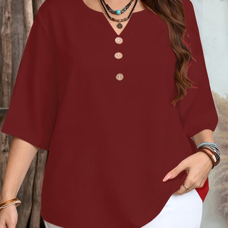 Women's Casual Button-Front V-Neck Top