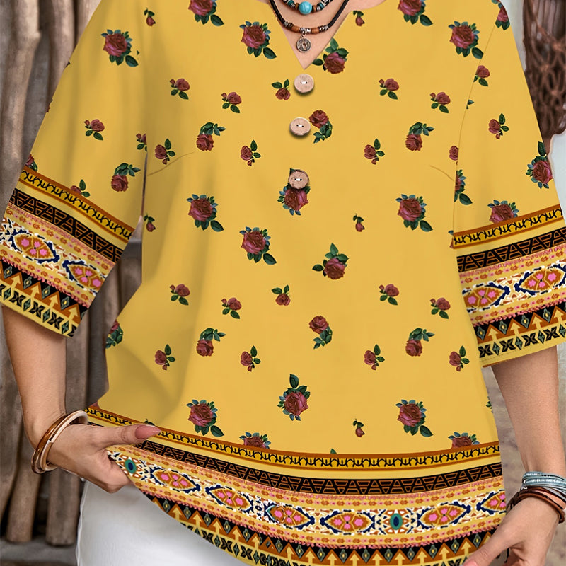 Women's Casual Button-Front V-Neck Top