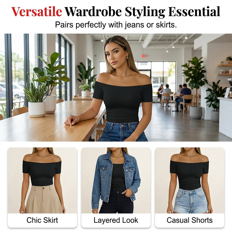 Women's Off-Shoulder Short Sleeve Slim Fit Top