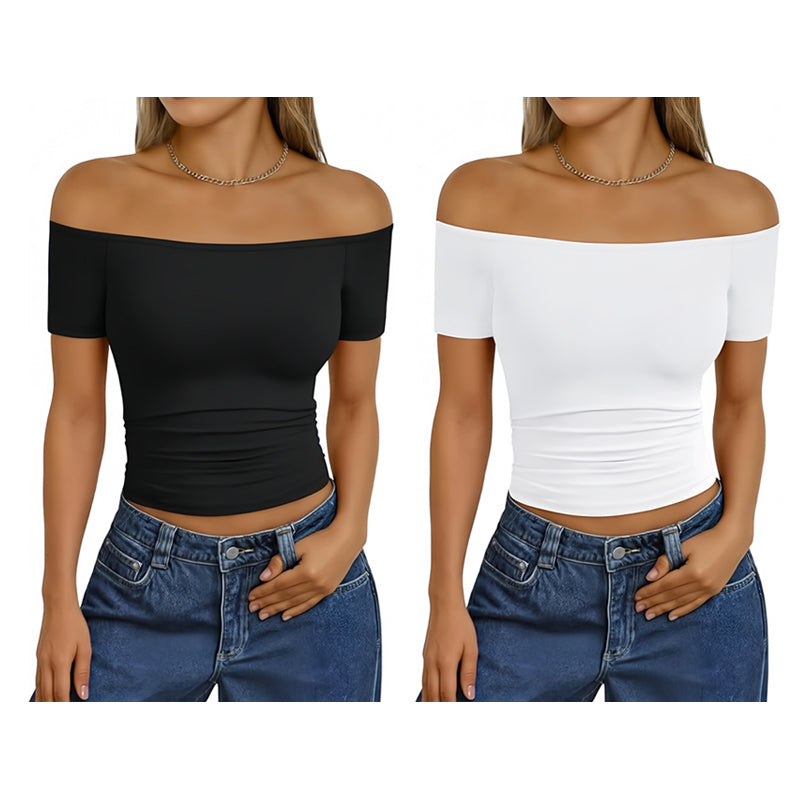 Women's Off-Shoulder Short Sleeve Slim Fit Top