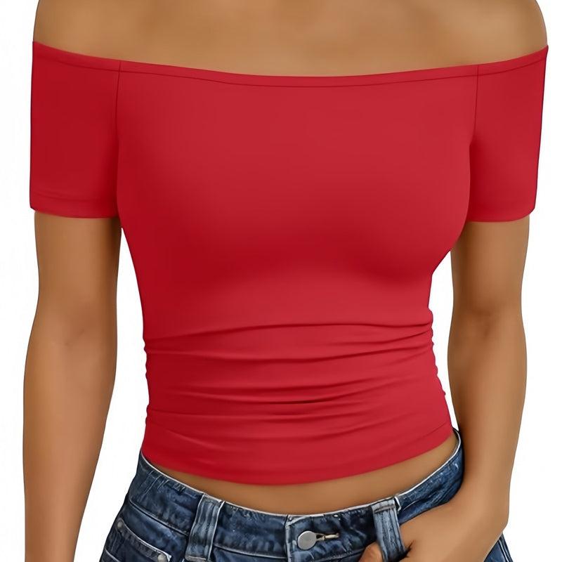 Women's Off-Shoulder Short Sleeve Slim Fit Top