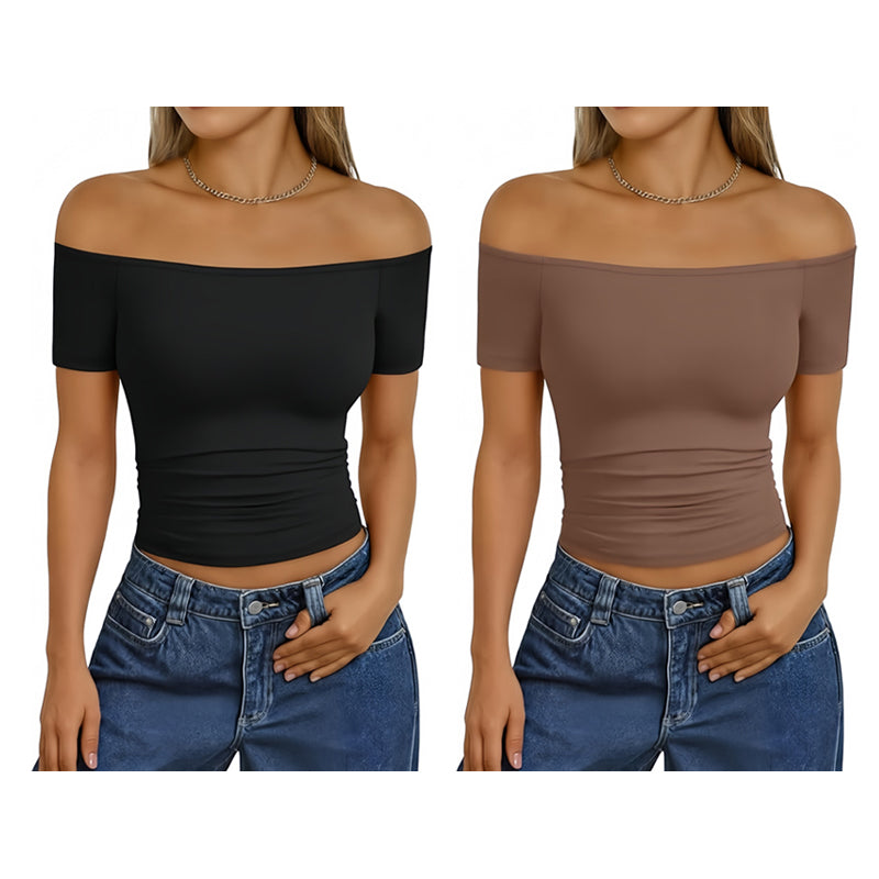 Women's Off-Shoulder Short Sleeve Slim Fit Top