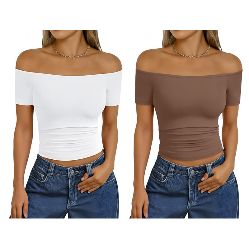 Women's Off-Shoulder Short Sleeve Slim Fit Top