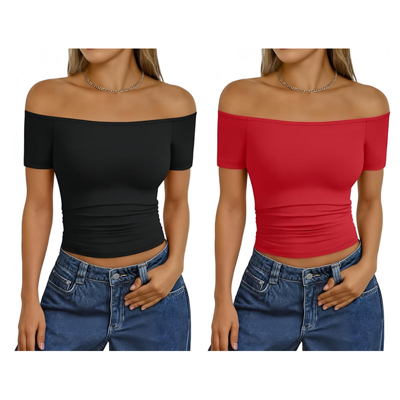 Women's Off-Shoulder Short Sleeve Slim Fit Top