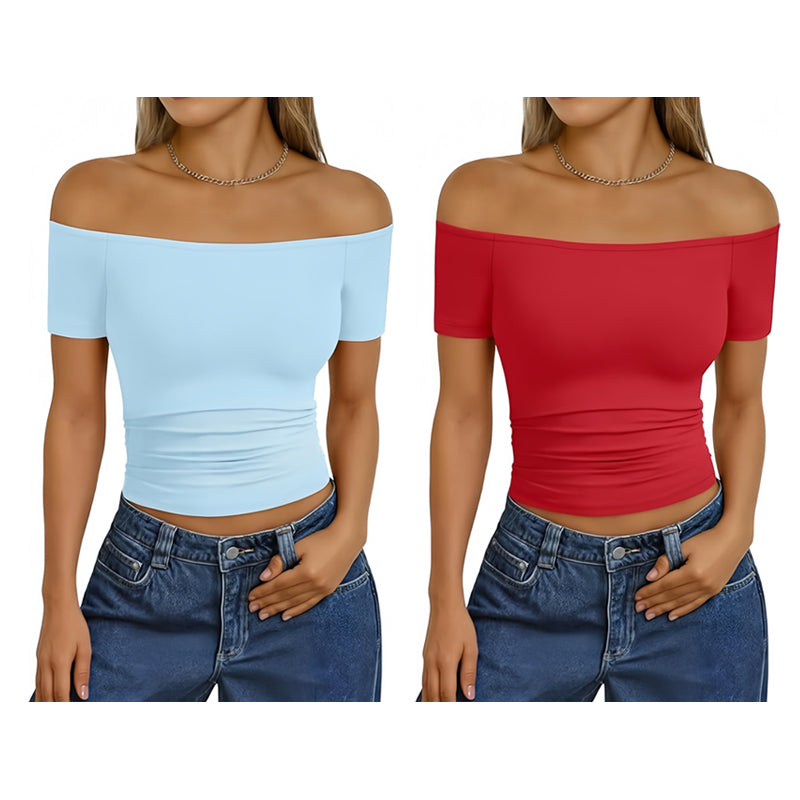 Women's Off-Shoulder Short Sleeve Slim Fit Top