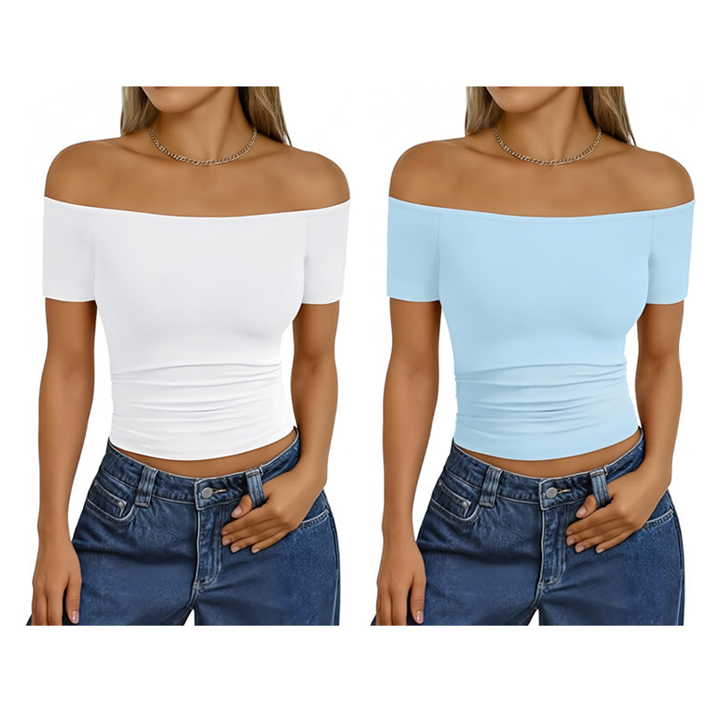 Women's Off-Shoulder Short Sleeve Slim Fit Top