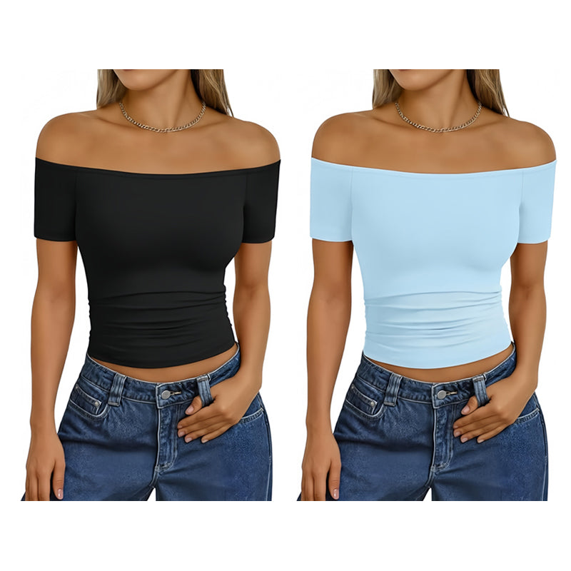 Women's Off-Shoulder Short Sleeve Slim Fit Top