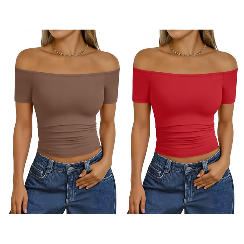 Women's Off-Shoulder Short Sleeve Slim Fit Top