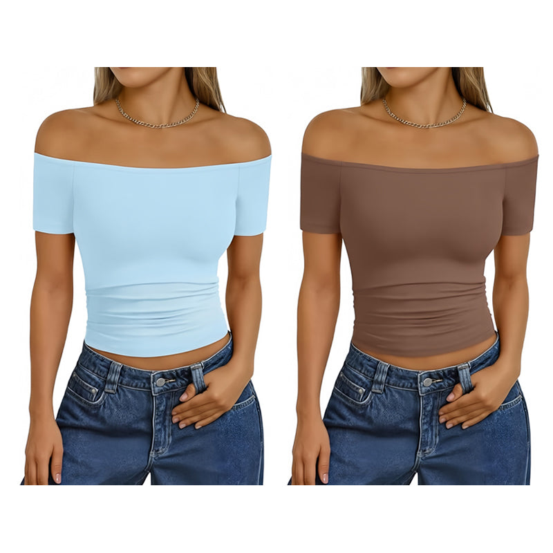 Women's Off-Shoulder Short Sleeve Slim Fit Top