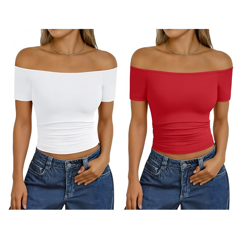 Women's Off-Shoulder Short Sleeve Slim Fit Top